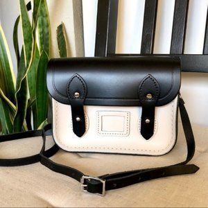 Cambridge Satchel Company Small Messenger Bag Two Tone Black White Real Leather